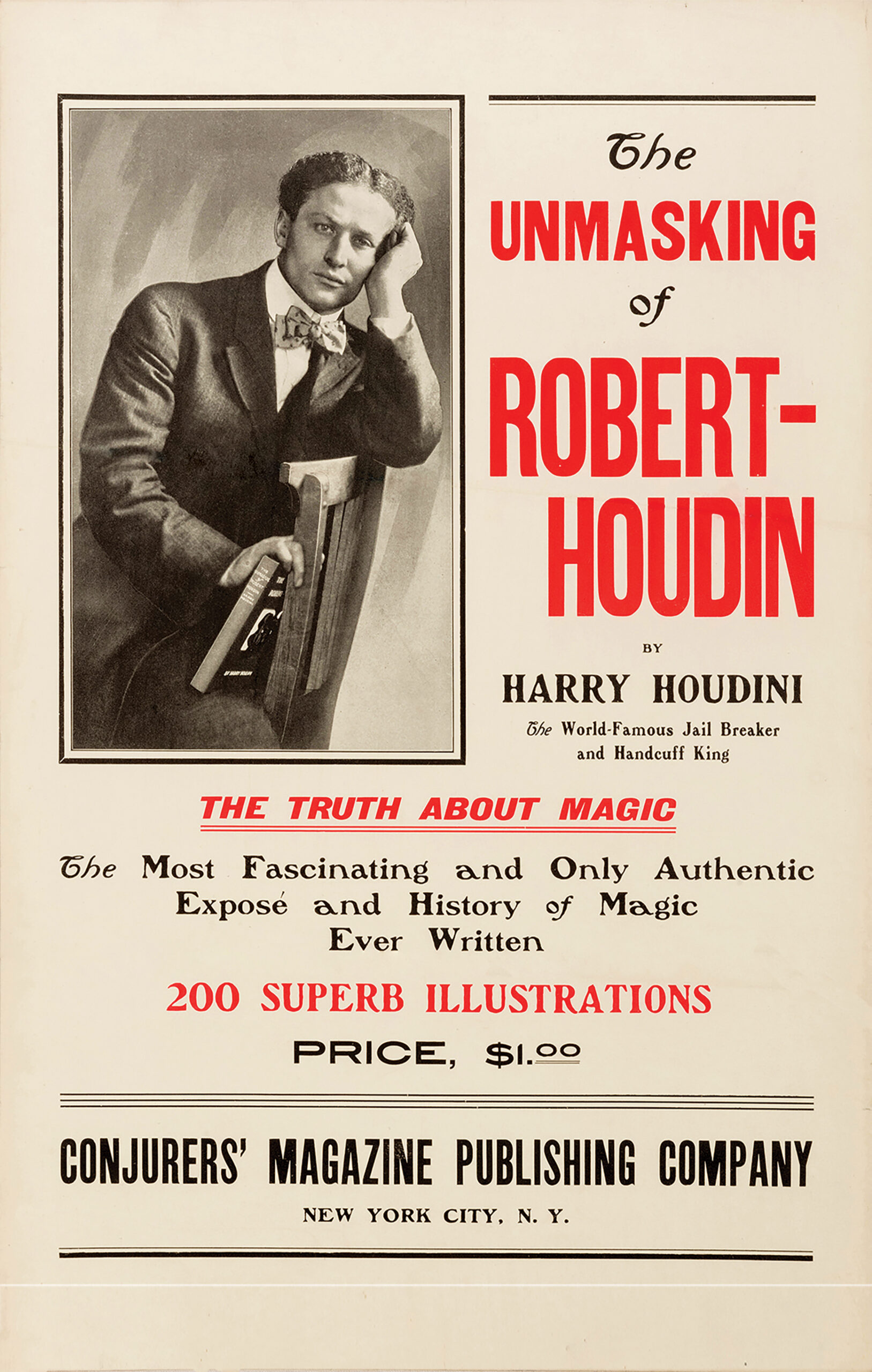 Window card with Houdini and his Unmasking of Robert-Houdin, from the back cover of our reprint